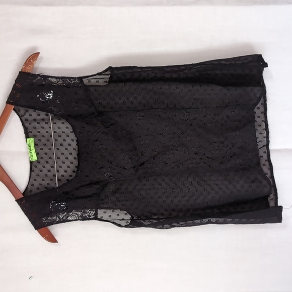 Fresh Brewed Tops - Fresh Brewed Black Sheer Lace Front Blouse Size Large